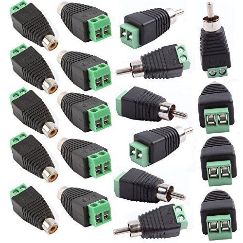 Product Cover 20pcs Phono RCA Male and Female Plug to AV Screw Terminal Audio/Video Connector Adapter (10 Male & 10 Female)