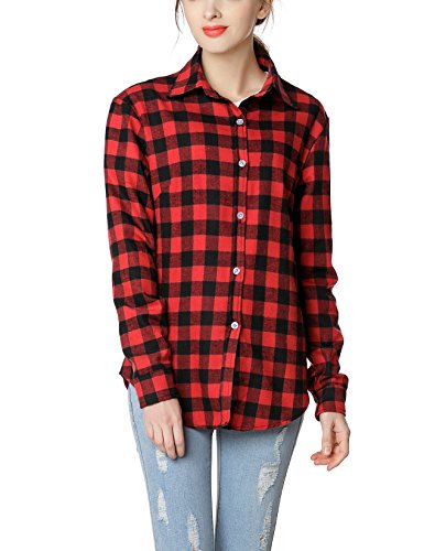 Product Cover GUANYY Women's Long Sleeve Casual Loose Classic Plaid Button Down Shirt