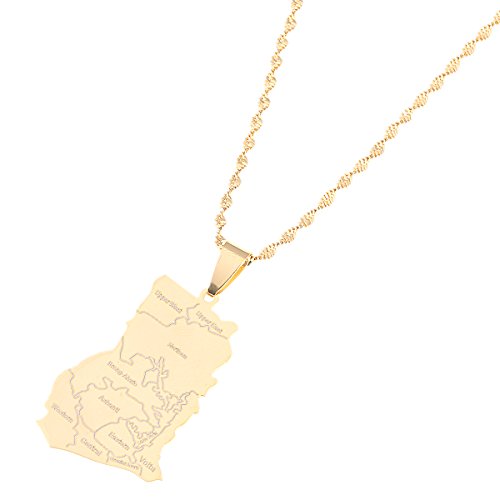 Product Cover BR Gold Jewelry Stainless Steel Ghana Map Pendant Necklaces Charm Ghanaian Jewelry Gifts