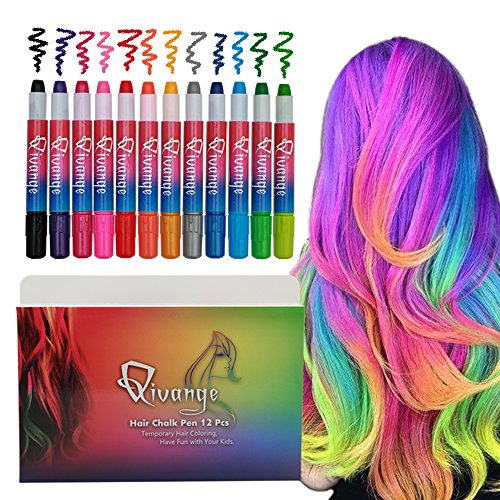 Product Cover Qivange Hair Chalk Pens 12 Colors for Girls Kids Gifts, Bright Temporary Washable Hair Color Non-Toxic Hair Dye for Teens Adults Party Cosplay Birthday Gift