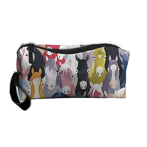 Product Cover Travel Makeup Colourful Cartoon Horses Pony Childhood Pattern Cosmetic Pouch Makeup Travel Bag Purse Holiday Gift For Women Or Girls