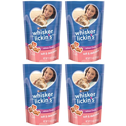 Product Cover 4-Pack Purina Whisker Lickin's Soft and Delicious Salmon Flavor Chewy Moist Cat Treats 2.5 Oz Bags 