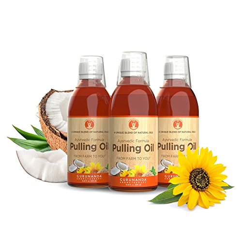 Product Cover 3 Pk GuruNanda Oil Pulling, Natural Mouthwash, Ayurvedic Blend of Coconut, Sesame, Sunflower, Peppermint Oils. A Refreshing Oral Rinse - Helps Bad Breath, Healthy Gums + Whitens Teeth. (8.45 fl. oz).
