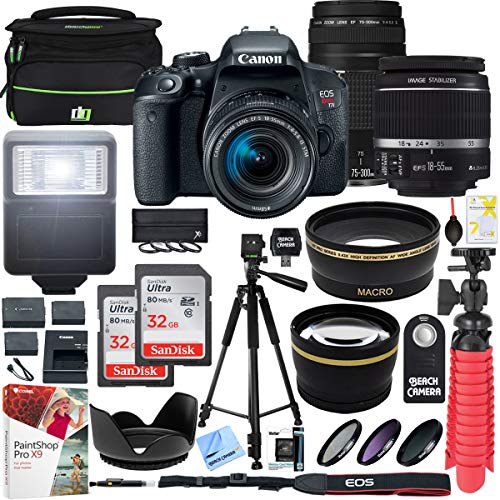 Product Cover Canon EOS Rebel T7i DSLR Camera with EF-S 18-55mm is STM & Canon 75-300mm Lens + 2X 32GB Ultra SDHC UHS Class 10 Memory Card + Accessory Bundle (2 Lens Kit EF-S 18-55mm & EF 75-300mm)