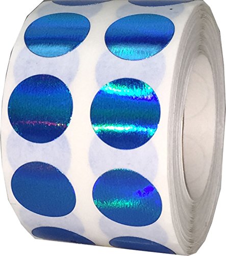 Product Cover Holographic Blue Color Coding Labels for Organizing Inventory 0.50 Inch Round Circle Dots 1,000 Total Adhesive Stickers On A Roll