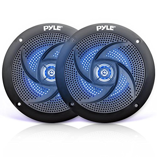 Product Cover Pyle Marine Speakers - 5.25 Inch 2 Way Waterproof and Weather Resistant Outdoor Audio Stereo Sound System with LED Lights, 180 Watt Power and Low Profile Slim Style - 1 Pair - PLMRS53BL (Black)