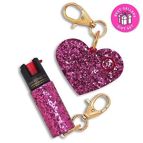 Product Cover Super-Cute Self Defense Set for Women - Maximum Strength Pepper Spray with UV Marking Dye & Personal Safety Siren Keychain Alarm in Pink & Pink
