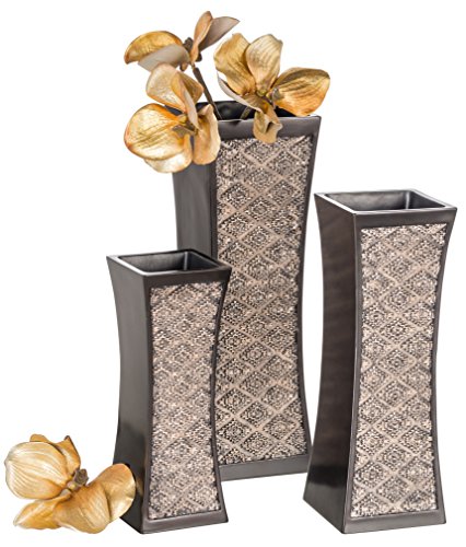 Product Cover Dublin Decorative Vase Set of 3 in Gift Box, Durable Resin Flower Vase Set Decor, Rustic Decorated Dining Table Centerpiece Vases Home Accents for Living Room, Bedroom, Kitchen & More (Brown)