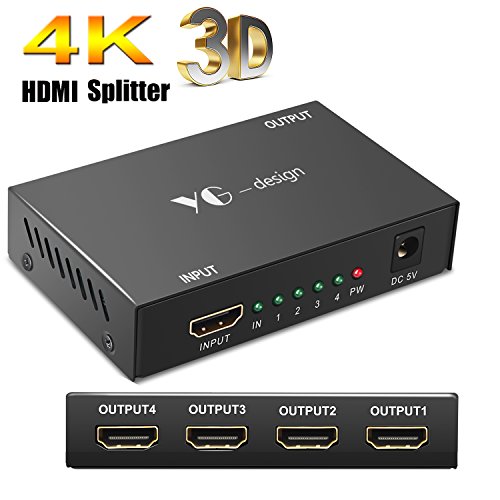 Product Cover HDMI Splitter, Yuangao 1 in 4 Out Hdmi Splitter Adapter Support 4Kx2K 3D 1080P Hdmi Switch Signal Distributor HD Amplifier with Adapter for HDTV PC PS3/PS4 Xbox (HDMI Splitter - 4 Port)