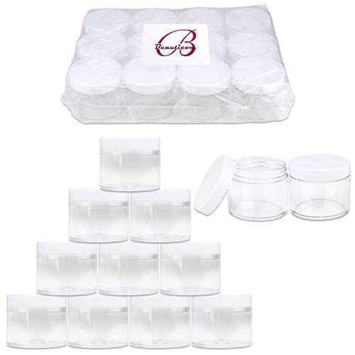 Product Cover Beauticom 2 oz./ 60 Grams/ 60 ML (Quantity: 36 Packs) Thick Wall Round Clear Plastic LEAK-PROOF Jars Container with WHITE Lids for Cosmetic, Lip Balm, Lip Gloss, Creams, Lotions, Liquid