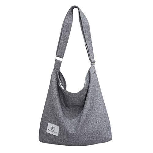 Product Cover Fanspack Women's Canvas Hobo Handbags Simple Casual Top Handle Tote Bag Crossbody Shoulder Bag Shopping Work Bag (Light Grey)