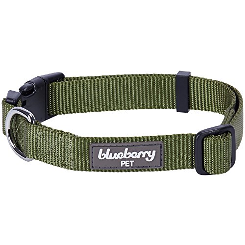 Product Cover Blueberry Pet 22 Colors Classic Dog Collar, Military Green, Large, Neck 18