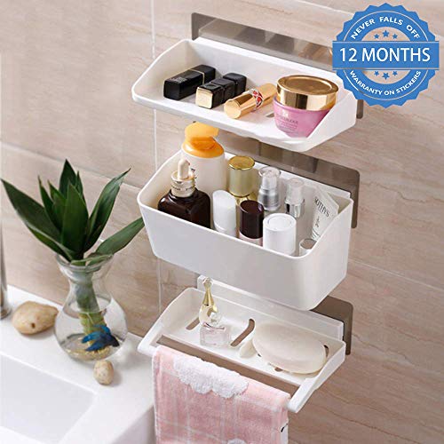 Product Cover HOKIPO Self-Adhesive 3 Tier Bathroom Organizer with Towel Rail (White)