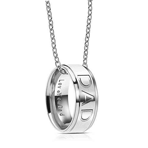 Product Cover Silove Love You Dad Stainless Steel Necklace for Men Dad Birthday Gifts Jewelry (Silver)