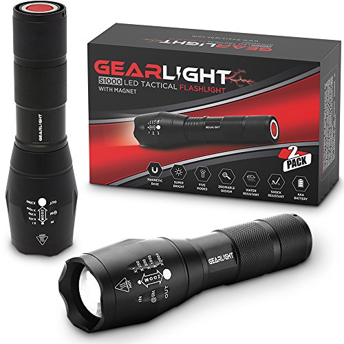 Product Cover GearLight LED Tactical Flashlight S1000 with Magnet [2 PACK] - High Lumen, Zoomable, 5 Modes, Water Resistant, As Seen on TV Flashlights - Best Camping, Emergency, Magnetic Light