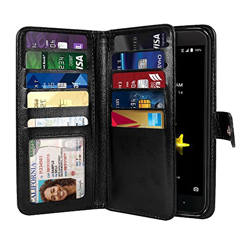 Product Cover NEXTKIN Blade Z Max Z982 Case, Leather Dual Wallet Folio TPU Cover, 2 Large Pockets Double flap Privacy, Multi Card Slots Snap Button Strap For ZTE Blade Z Max Z982/Sequoia - Black