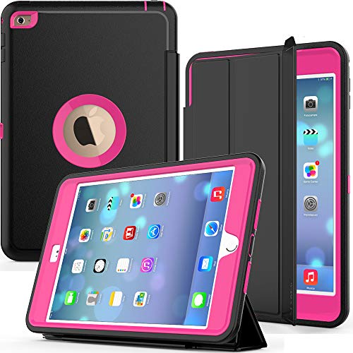 Product Cover iPad Mini 4 Case A1538/A1550, SEYMAC Shockproof Heavy Duty Drop Protection Rugged Protective Case with Smart Auto Wake/Sleep Cover for iPad Mini 4th Generation (Black/Rose)
