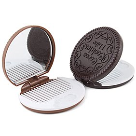 Product Cover Polytree Portable Cookie Shaped Design Mirror Makeup Comb Set,Color Random