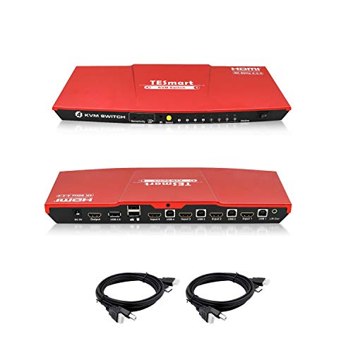 Product Cover TESmart HDMI 4K Ultra HD 4x1 HDMI KVM Switch 3840x2160@60Hz 4:4:4 with 2 Pcs 5ft KVM Cables Supports USB 2.0 Device Control up to 4 Computers/Servers/DVR