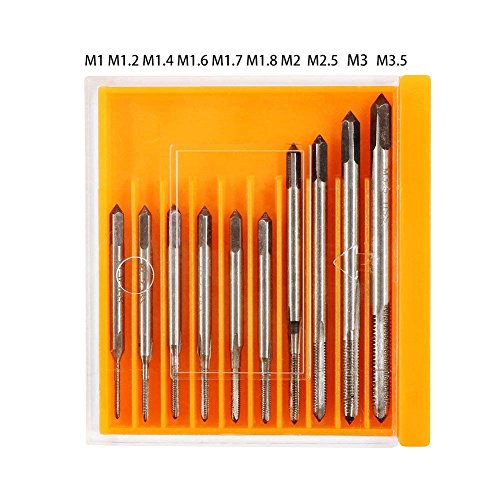 Product Cover Micro Taps for Clocks and Watches Tapping, Mini NC High Speed Steel Metric Straight Flute Coarse Thread Design, 10 pcs(M1 M1.2 M1.4 M1.6 M1.7 M1.8 M2 M2.5 M3 M3.5)