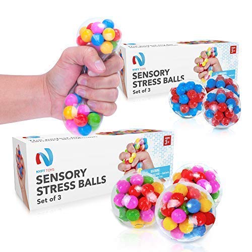 Product Cover Stress-Relief Sensory Stress Balls by Nyft Toys | Squishy Stress Toys | Squeezing Rubber Ball for Autism, ADHD, ADD, Sensory Needs, Bad Habits | The Calming Fidget Toy for Kids and Adults | 3 Pack
