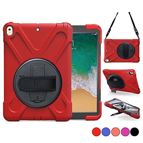 Product Cover New iPad 5th/6th Generation Cases, iPad 9.7 2018/2017 Case, Hard Protective Cover With 360 Degree Stand, Handle Hand Grip & Carrying Shoulder Strap For Kids 9.7 Tablet Skin A1893/A1954/A1822/A1823 Red