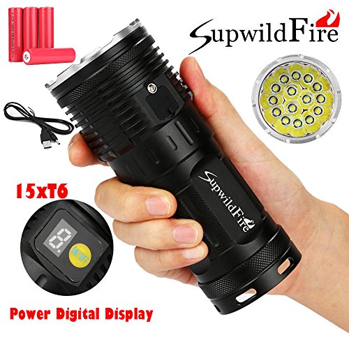 Product Cover 40000 LM 3 Modes 15 x XML-T6 LED Digital Display Waterproof Flashlight (Silver)