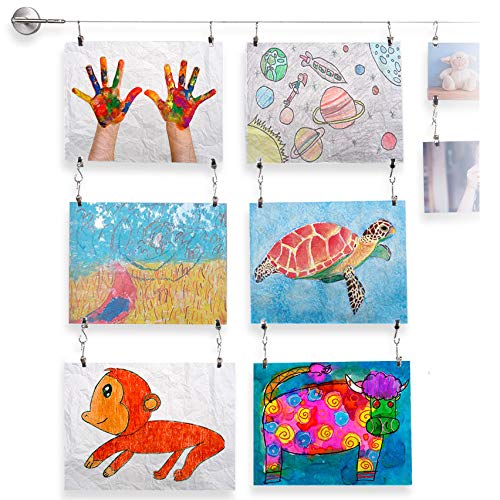Product Cover Fasthomegoods Wall Mount Children's Art Projects Display Curtain Wire Rod Set with 48 Hanging Clips Stainless Steel
