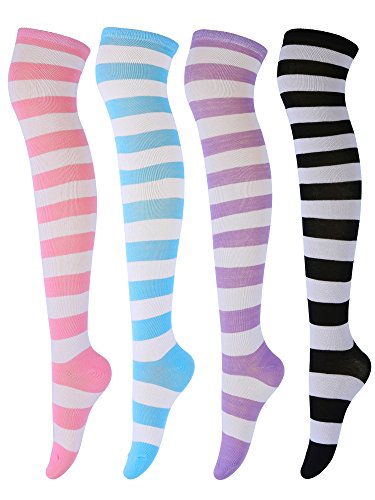Product Cover Aneco 4 Pairs Over Knee Thigh Socks Women High Thigh Stockings Boot Sock for Cosplay and Daily Wear