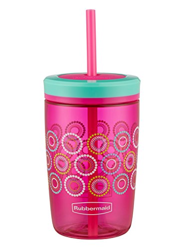 Product Cover Rubbermaid Straw Kids Tumbler, 16 oz, Tart Pink with Round and Round