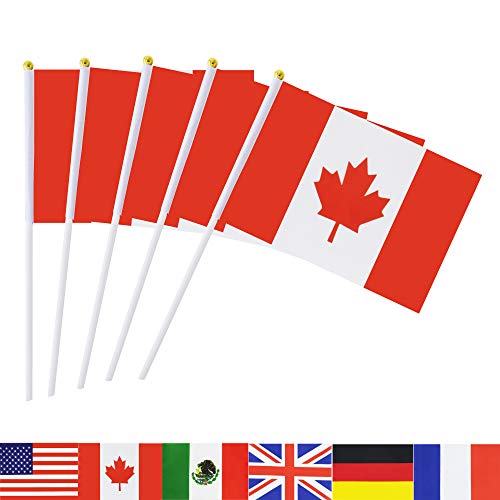 Product Cover Canada Stick Flag,TSMD 50 Pack Hand Held Small Canadian National Flags On Stick,International World Country Stick Flags Banners,Party Decorations For Olympics,Sports Clubs,Festival Events Celebration