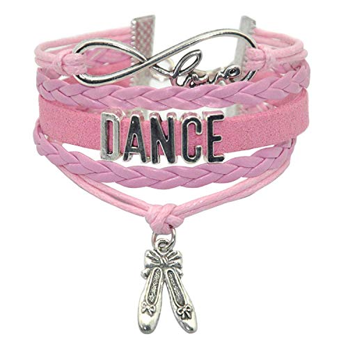 Product Cover HHHbeauty Girls Dance Bracelet Dancing Cute Belly Ballroom Just Dance Charm Bracelet for Women,Girls,Men,Boys,Teens Dancers Infinity Love Charm, Letters, Dance Shoes (Pink)