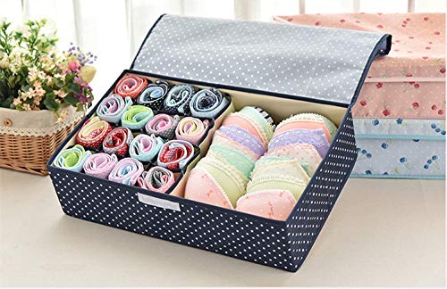 Product Cover Styleys 16+1 Multi Compartment Cell Foldable Storage Box/Closet Organizer/Non-Smell Drawer Organizer, Underwear Closet Storage for Socks, Bra, Panty, Tie, Scarf, etc - Color - (Navy Blue Polka)