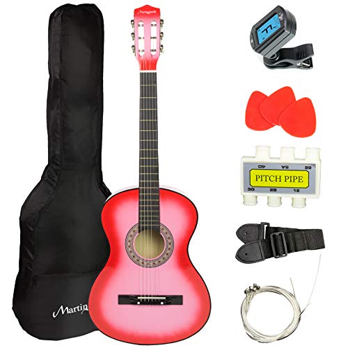 Product Cover Martin Smith 38 Inch Acoustic Guitar, Pink, With Case, Pick, Tuner, Strap, Extra Strings and 2 months of Lessons