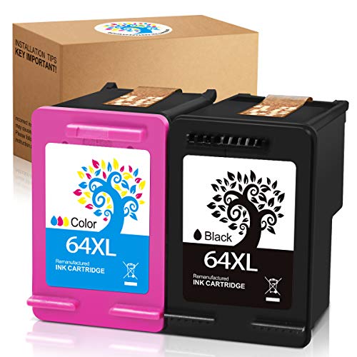 Product Cover H&BO for HP 64XL Remanufactured Ink Cartridge High Yield for HP ENVY Photo 6255 7155 7855 6252 6258 7158 7164 7858 7864 6220 6230 6232 7120 7130 7132 7820 7830 HP ENVY 5542 Printer(1Black +1Tri-color)