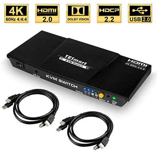 Product Cover TESmart HDMI 4K@60Hz Ultra HD 2x1 HDMI KVM Switch 3840x2160@60Hz 4:4:4 with 2 Pcs 5ft KVM Cables Supports USB 2.0 Devices Control up to 2 Computers/Servers/DVR