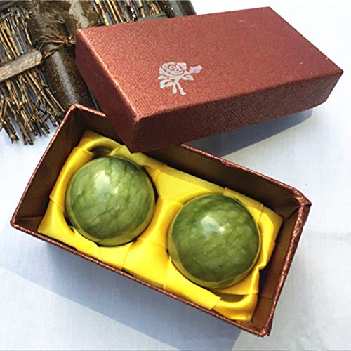 Product Cover YIEASDA Green Jade Ball, 2 Pack Chinese Health Stress Exercise Release Balls Massage Natural Stone