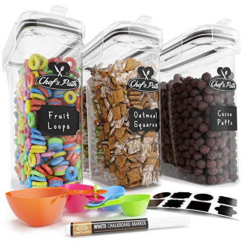 Product Cover Cereal Container Storage Set - Airtight Food Storage Containers, 8 Labels, Spoon Set & Pen, Great for Flour - BPA-Free Dispenser Keepers (135.2oz) - Chef's Path (3)