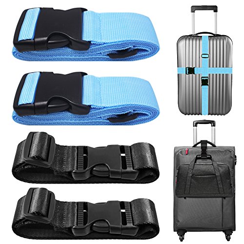 Product Cover 4 Packs Luggage Straps and Add A Luggage Belts, AFUNTA Adjustable Suitcase Belts Travel Bag Attachment Accessories - Blue, Black