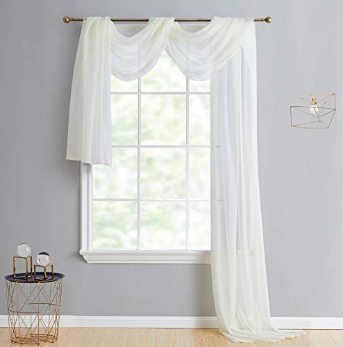 Product Cover HLC.ME Ivory Sheer Voile Window Curtain Swag Scarf - Valance - Fully Stitched and Hemmed - 55 x 216 inch Long