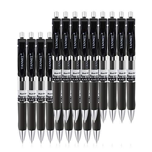 Product Cover Tanmit Gel Pens Retractable Black Ink Rollerball Pens, Fine Point Ballpoint Writing Pen for Office - 0.5mm Tips with Comfort Grip (18-Pack)