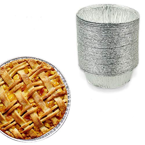 Product Cover 5 Inch Round Pie Tart Tin Foil Pans - Freezer & Oven Safe Disposable Aluminum - For Baking, Cooking, Storage & Reheating - Pack of 50