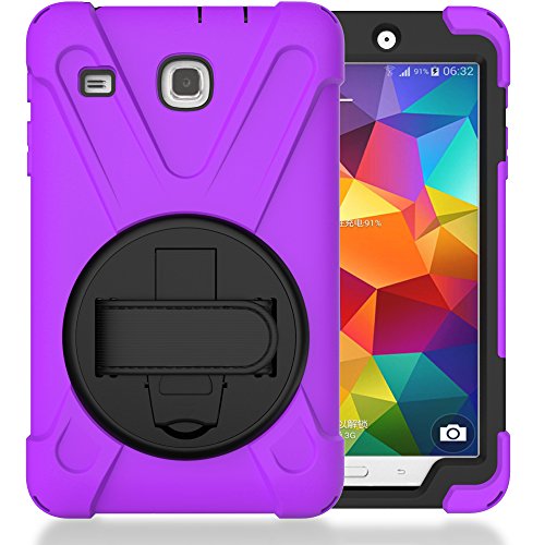 Product Cover TIMISAM Samsung Galaxy Tab E 8.0 Case, Heavy Duty Hybrid Shockproof Protection Cover Built with Kickstand and Hand Strap for Samsung Galaxy Tab E 32GB SM-T378/Tab E 8.0 Inch SM-377 Tablet (Purple)