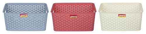 Product Cover Aristo Multipurpose Rectangular Tapered Hollow Mesh Storage Basket (27 cm x 21.5 cm x 13 cm, Combo of 3) Multi Colour