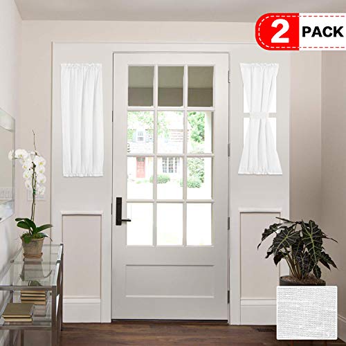 Product Cover H.VERSAILTEX Natural Linen Blended French Door Curtain Rich Linen Light Filtering Semi Sheer Curtains, Rod Pocket Door Panel, Set of 2, 25 x 40 Inch, White