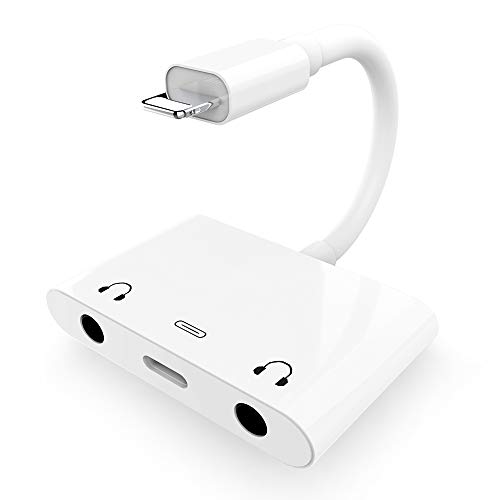 Product Cover 3 in 1 Dual 3.5mm Headphone Jack Adapter - Earphone Jack Audio and Charging Adapter - Headphone Splitter For iPhone 11 / XS / XS Max / XR / X / 8 / 8plus / 7 / 7plus / iPad -Support IOS 13- White