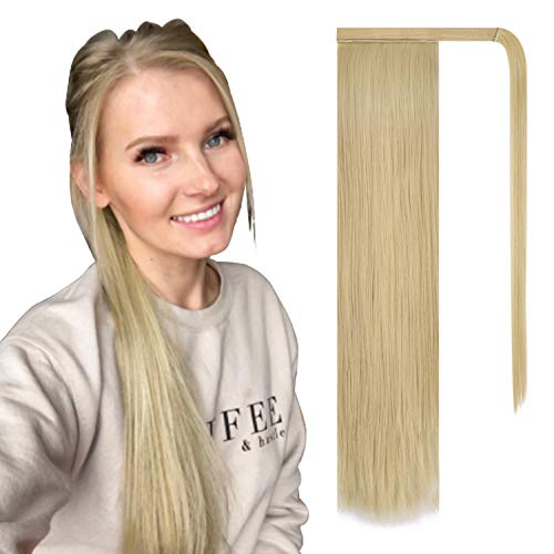 Product Cover BARSDAR 26 inch Ponytail Extension Long Straight Wrap Around Clip in Synthetic Fiber Hair for Women - Light Blonde mix Bleach Blonde Evenly