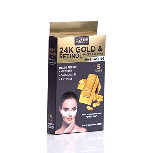 Product Cover 24K Gold & Retinol Anti-Aging Under Eye Luxury Patches Mask - Reduces Fine Lines & Wrinkles | Reduces Dark Circles & Puffiness | Deeply Hydrates - 5 Pairs