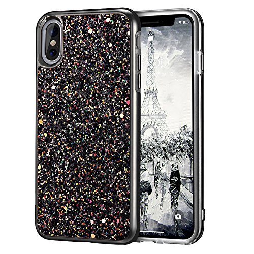Product Cover iPhone X Case, iPhone 10 Case, MIRACASE Shockproof Glitter Sparkle Bling Dual Layer Hard Cover Soft Bumper Protective iPhone X Case for Girls Women, Black