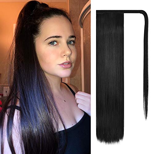 Product Cover BARSDAR Ponytail Extension Long Straight Wrap Around Clip in Hair Extension 26 Inch Synthetic Hairpiece for Women - Black